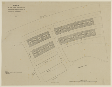 206822 Plattegrond van een terrein aan de Catharijnesingel te Utrecht met de situatie van een blok huizen te bouwen ...